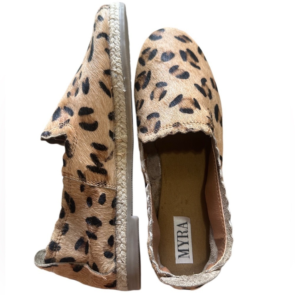 Myra Bag Tan Leopard Print Dyed Horse Hair Slip On Woman’s Shoes size 9.